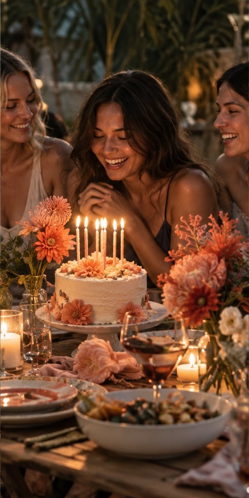 Illustrative birthday dinner with friends